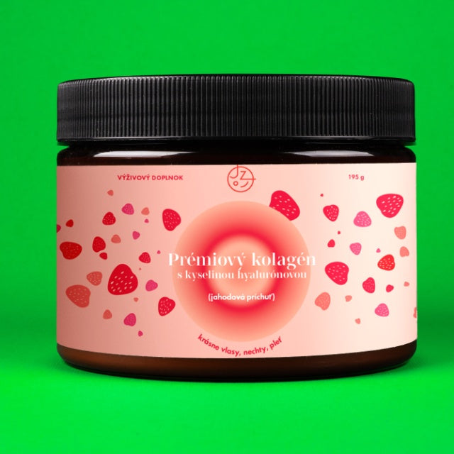 Prémiový kolagén s kyselinou hyalurónovou, vitamínom C a 8 látkami pre krásne vlasy, nechty, pleť (jahodová príchuť) 🍓
