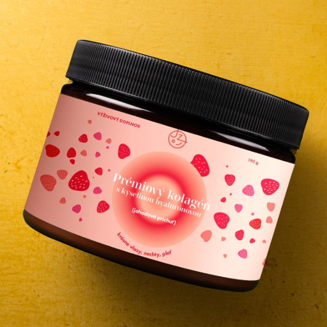 Prémiový kolagén s kyselinou hyalurónovou, vitamínom C a 8 látkami pre krásne vlasy, nechty, pleť (jahodová príchuť) 🍓