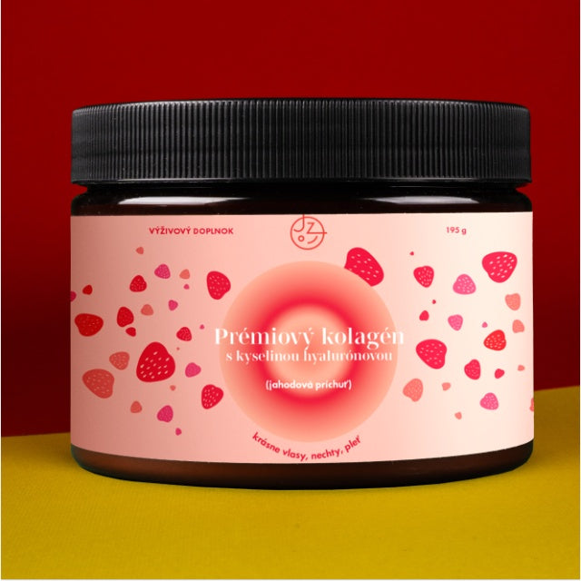 Prémiový kolagén s kyselinou hyalurónovou, vitamínom C a 8 látkami pre krásne vlasy, nechty, pleť (jahodová príchuť) 🍓