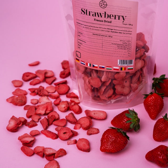 Sada lyofilizovaného (mrazom sušeného) ovocia – jahody, maliny, banány a mango 🍌🥭🍓