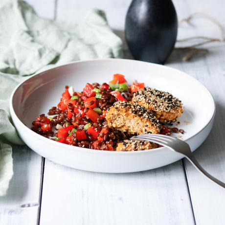 Tofu fašírky s červenou ryžou