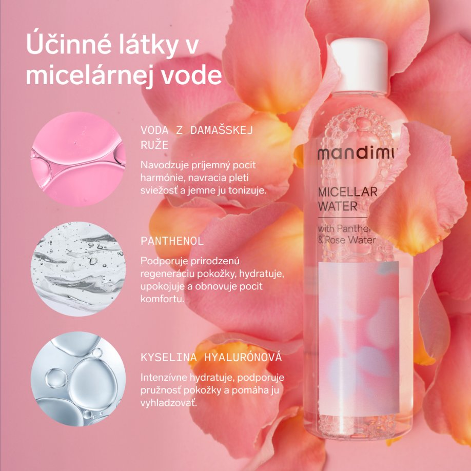 Micelárna voda s pantenolom a ružovou vodou 250 ml