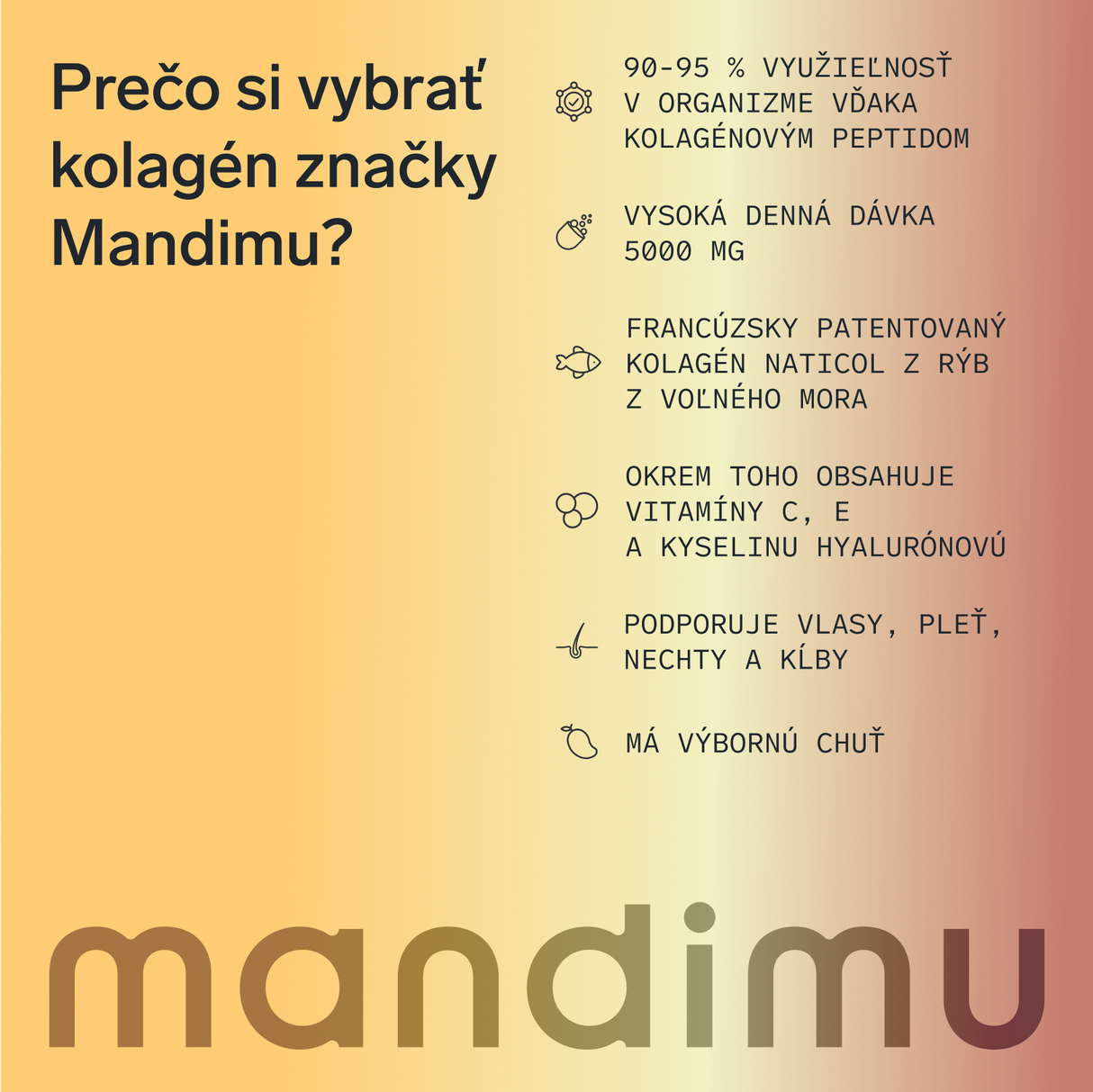 Prémiový kolagén s kyselinou hyalurónovou a vitamínom C a E (príchuť mango)