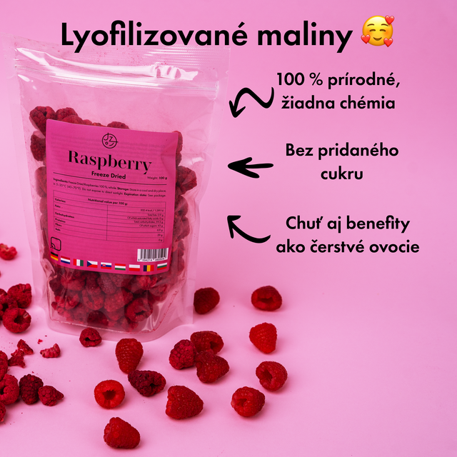 Lyofilizované maliny 🥰 (sušené mrazom) 100 g balenie
