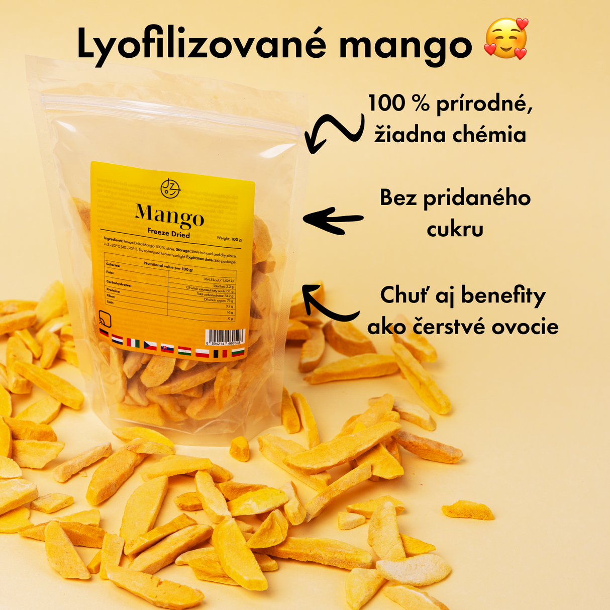 Lyofilizované mango 🥭 (sušené mrazom) 100 g balenie